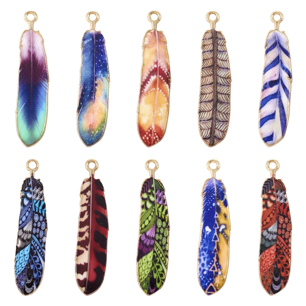 20Pcs Vintage Printed Feather Charms Rack Plating Metal Alloy Pendants For Necklace Bracelet Earrings Jewelry Making Findings