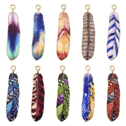 20Pcs Vintage Printed Feather Charms Rack Plating Metal Alloy Pendants For Necklace Bracelet Earrings Jewelry Making Findings