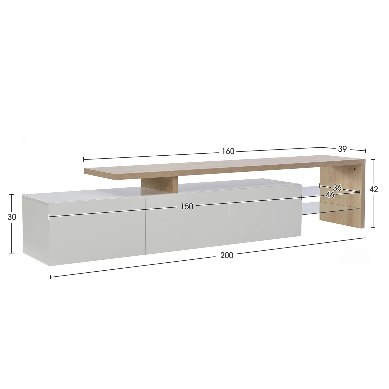 Rosahqnda TV-kast met LED, 200x39x42cm, TV-lowboard, TV-standaard, TV-meubel, TV-dressoir, woonkamer, eetkamer