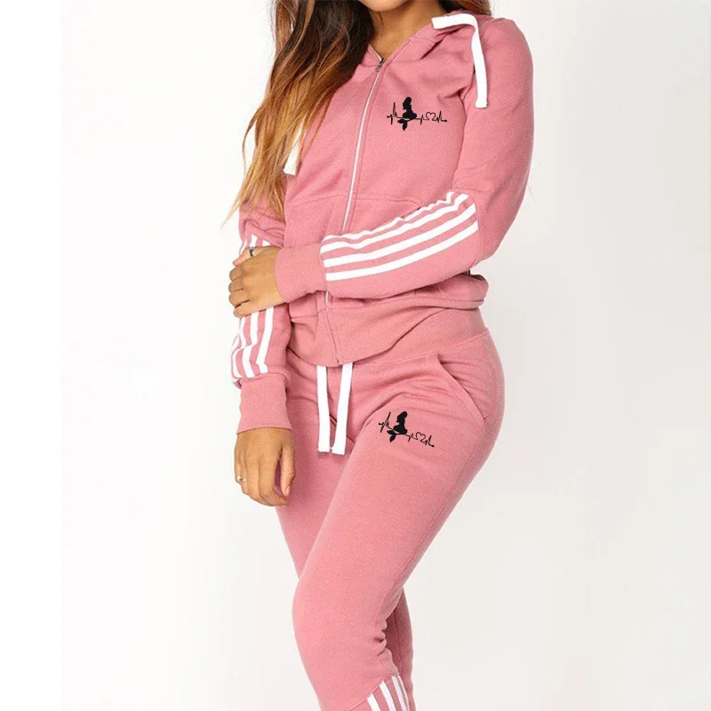 Lässige Sets für Frauen 2 Stück Reiß verschluss Damen Trainings anzug Jogging anzug Kapuze bequeme Herbst Wintersport Pullover Sweatshirt