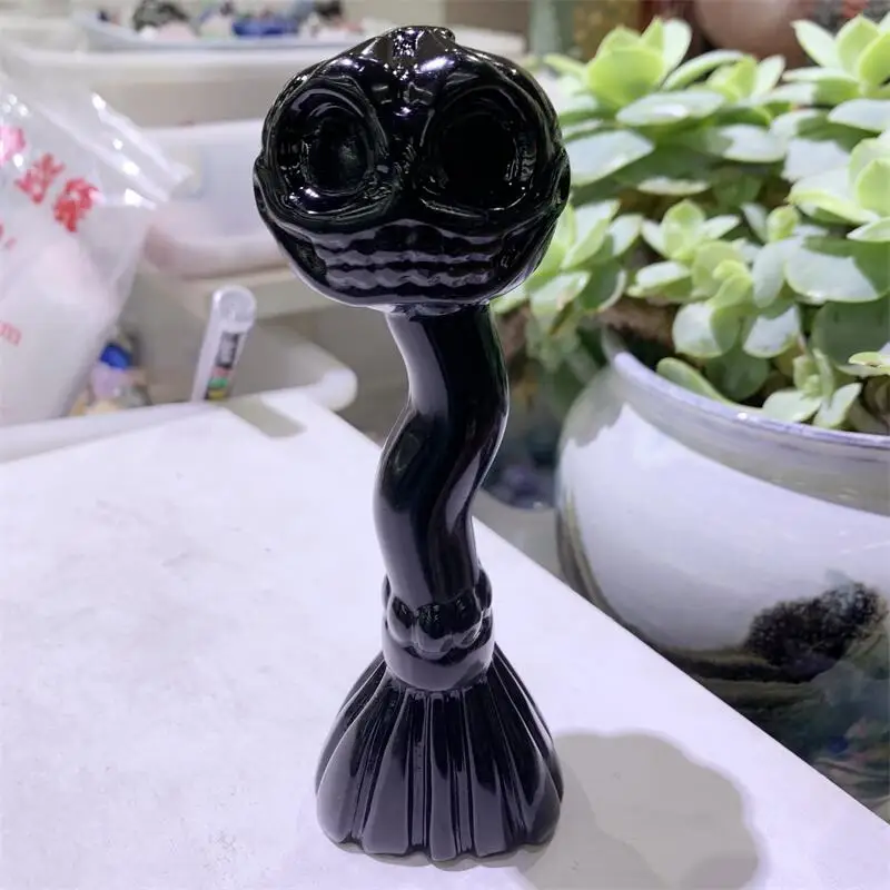 Natural Black Obsidian Halloween Broom Pumpkin Skull Carving Reiki Healing Fengshui Stone Gift Home Office Decoration Gift