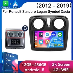 2 Din Android 15 Car Radio For Renault Sandero Logan Symbol Dacia 2012 - 2019 Multimedia Player GPS Navigation Head Unit Carplay