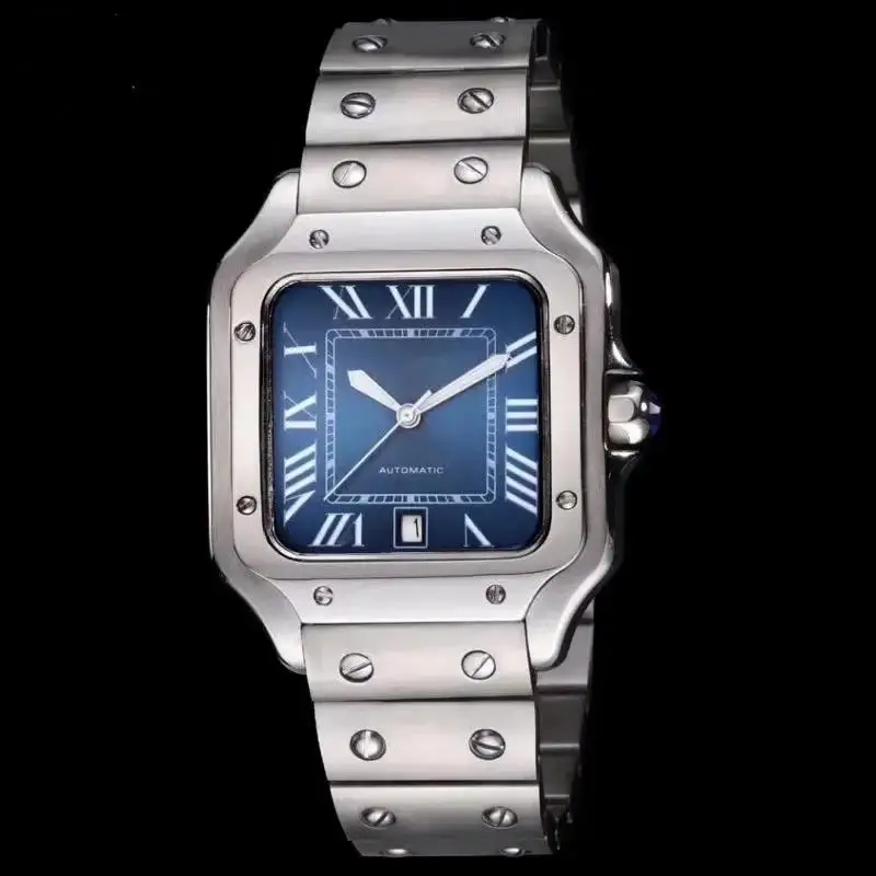 nieuwe Luxur heren dames automatische mechanische horloges leer 904L roestvrij staal blauw zwart wit Rome gouden rand