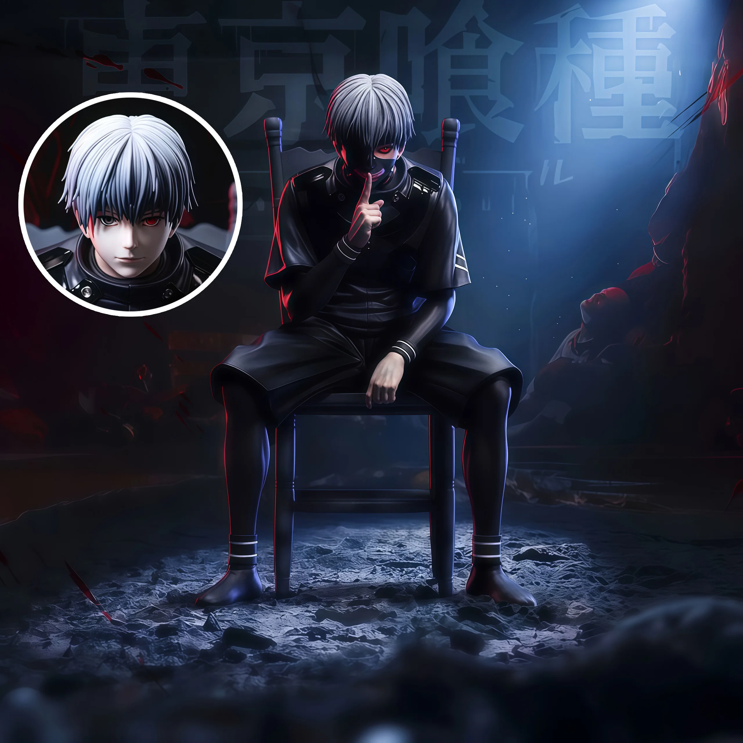 Anime Tokyo Ghoul Kaneki Ken Bimorfismo Statua V2 Versione seduta Modello Fatto a mano Decorazione del desktop Ornamento Action Figures Giocattolo