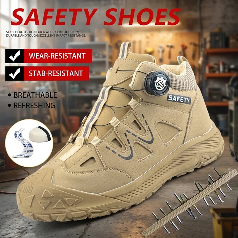 Steel Cap Rubber Outsole Rotating Lacing Microfiber Safety shoes Anti-Puncture for Dock Loading Anti-shatter Work shoes