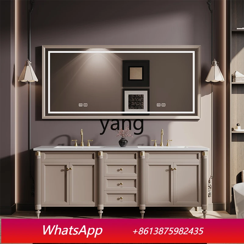 

LH retro bathroom cabinet combination bathroom double basin rock slab seamless integrated washstand