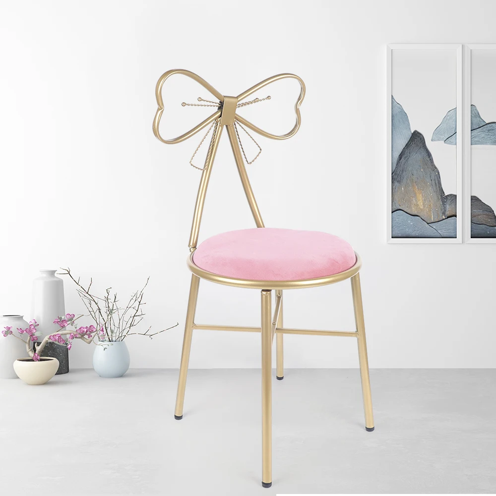 

Luxury Minimalist Makeup Vanity Stool Butterfly Backrest Chair w/Velvet Cushion for Bedroom Dining Room Deep Pink/Light Pink