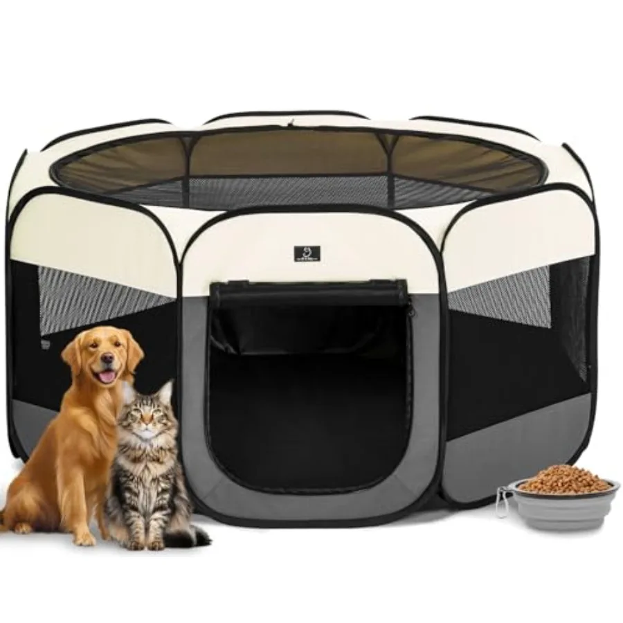 

Portable Indoor Dog Playpen for Small Dogs and Puppies by 50.39" Pop-Up Soft Puppy Playpens with Bowl Waterproof Floor Calm Saf
