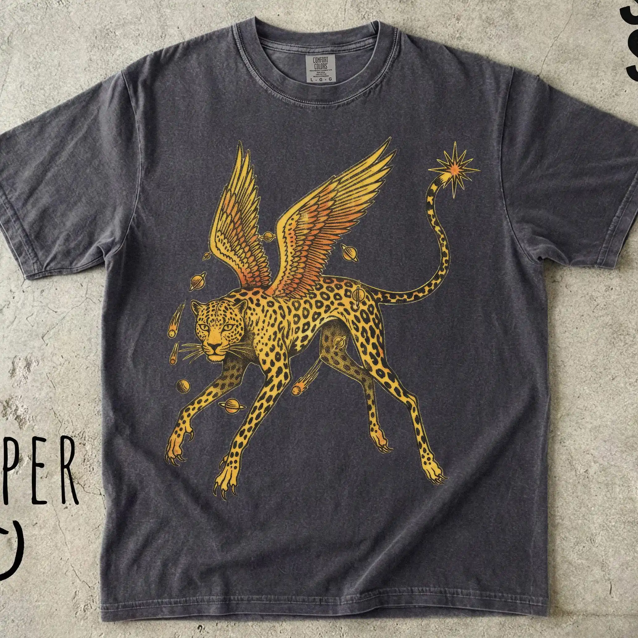 Winged Leopard Celestial Shirt, Mystical Cat Tee, Dark Academia Graphic Tee, Vintage Fantasy Animal Shirt, Cosmic Leopard Tee