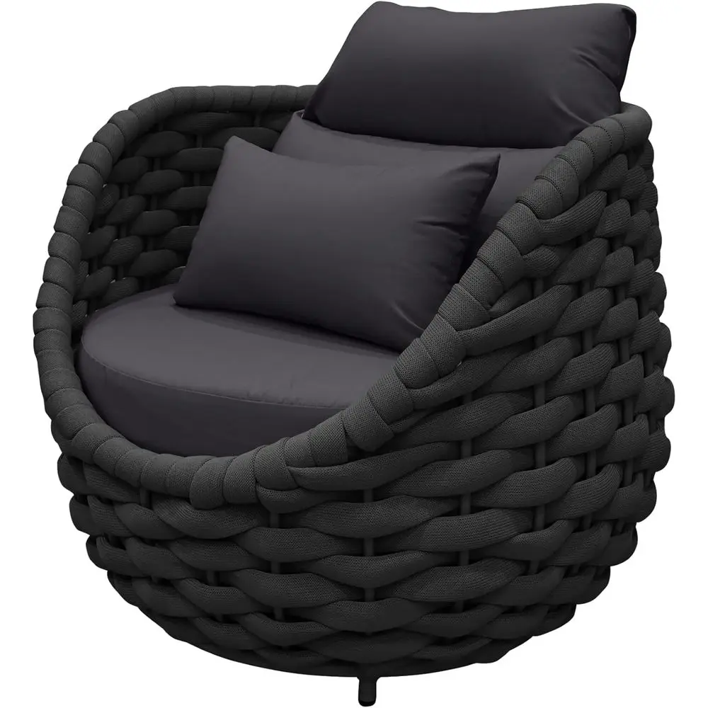 

All-Weather Textilene Rope Garden Stool with Cushions and Pillows for Patio, Balcony, Lawn, and Indoor Use (Grey)