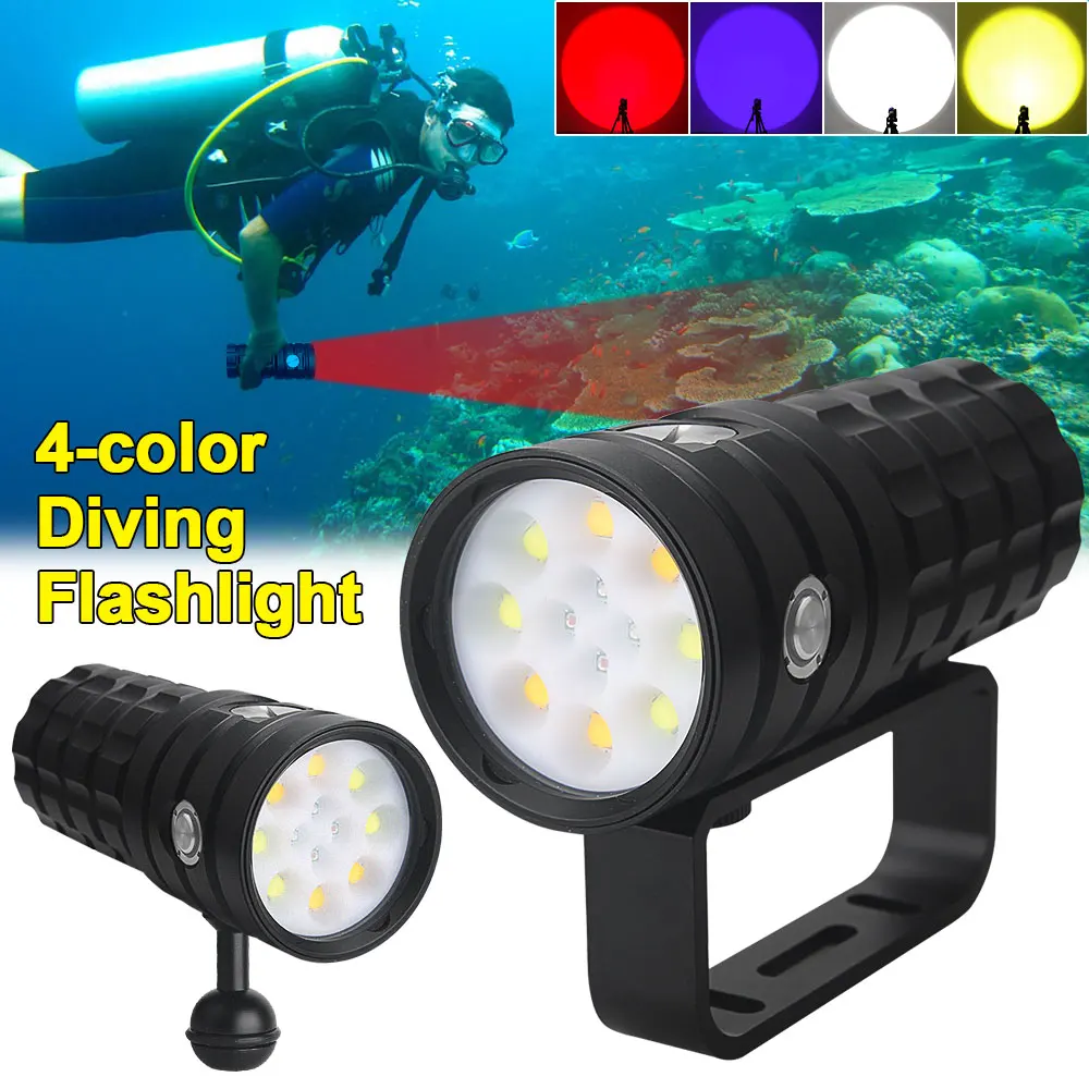 

25000LM LED Diving Flashlight 4 colors Underwater Lighting 100m IPX8 Waterproof Tactical Torch For Photography Video Fill Light