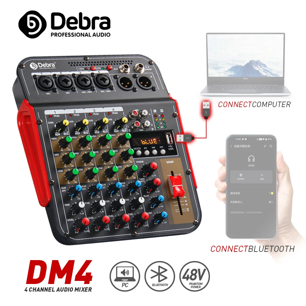 6-канальный аудиомикшер DJ Conoler с фантомным расстоянием 48 В, Bluetooth, USB на ПК, записью и воспроизведение для караоке в прямом эфире, вечеринок на открытом воздухе