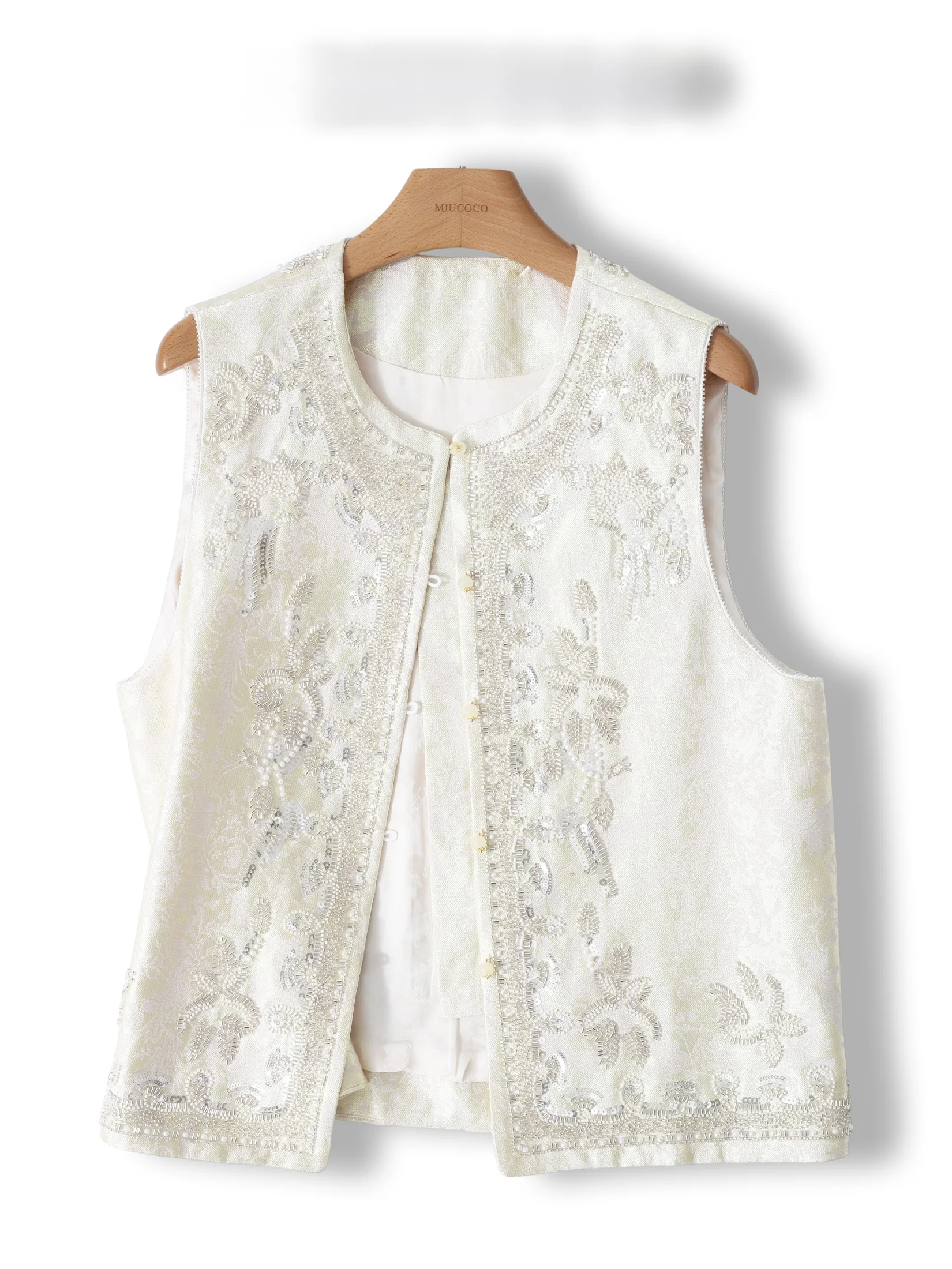 

Silk Satin Embroidered Vest Women's New Chinese Style Fashion Outerwear Heavy Embellished Fashionable Shoulder Pad