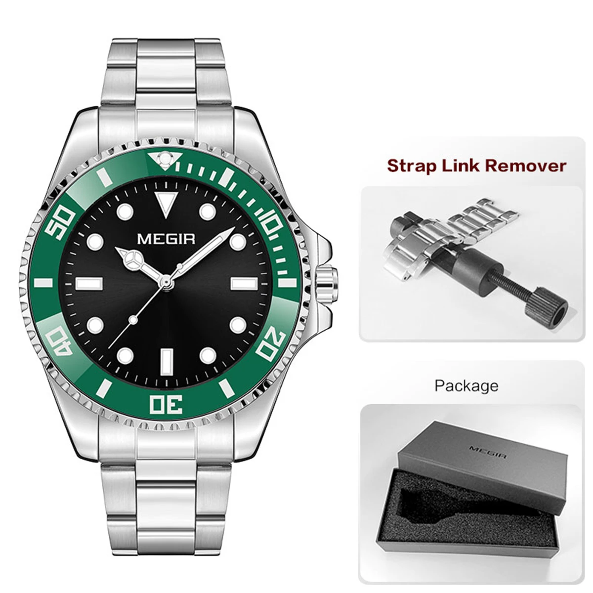 MEGIR Business Watch for Men with Quartz Movement Date Calendar Minimalist Stainless Steel Strap Wristwatch with Luminous Hands