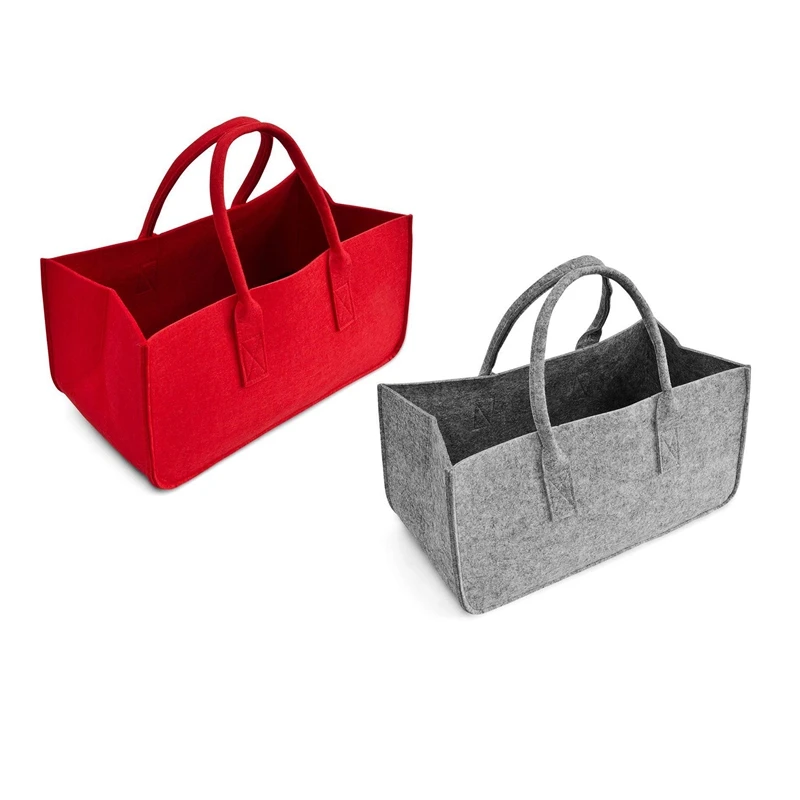 2 Pcs Felt Purse, Felt Storage Bag Large Capacity Casual Shopping Bag - Red & Gray