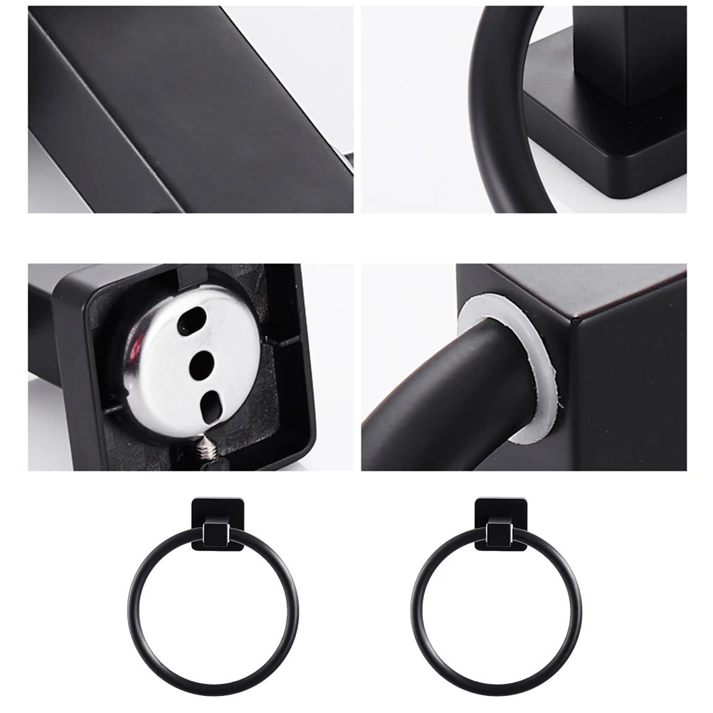 

Towel Ring Aluminum Wall Mounted Bathroom Accessory Round Towel Holder for Home Hotel Public Toilet Kitchen Black