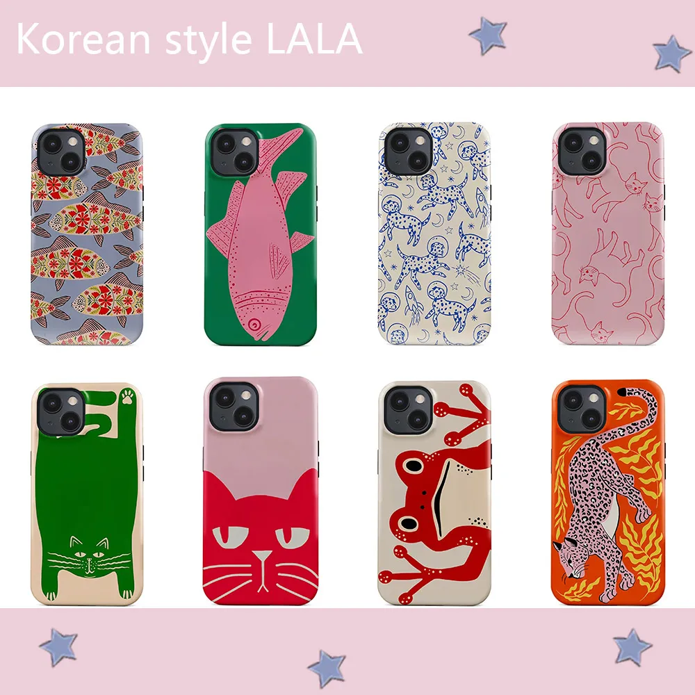 LALA Cartoon Tier Graffiti Handyhülle für iPhone 17 16e 16 15 14 13 12 11 XS XR XSMAX 7 8 Air Pro Max Plus Luxus Doppelschicht