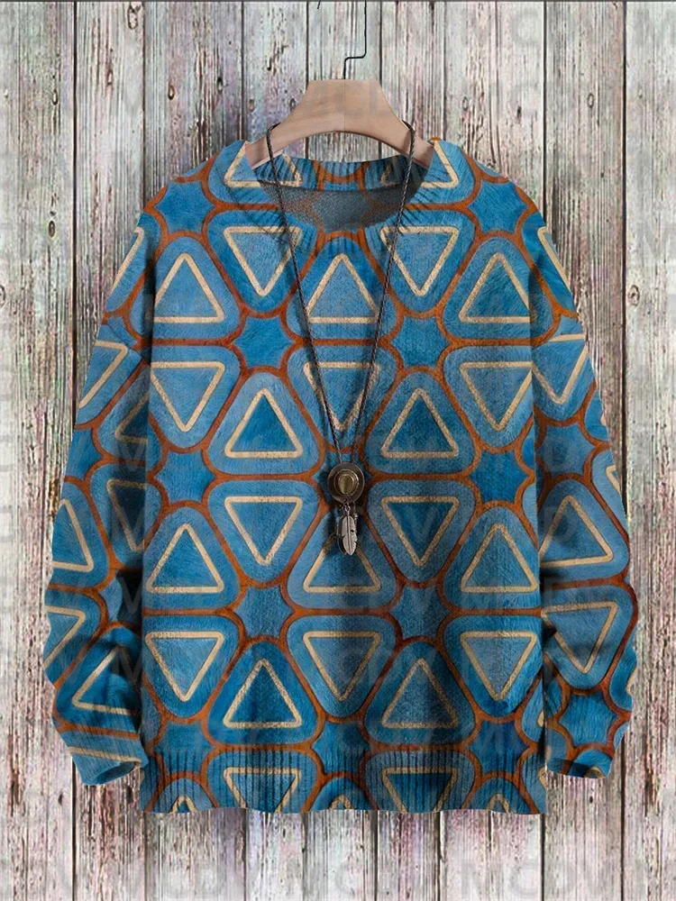 Geometrische Kunst Gradiënt Eenvoudige Casual Print Gebreide Trui Voor Heren Voor Dames Pullover