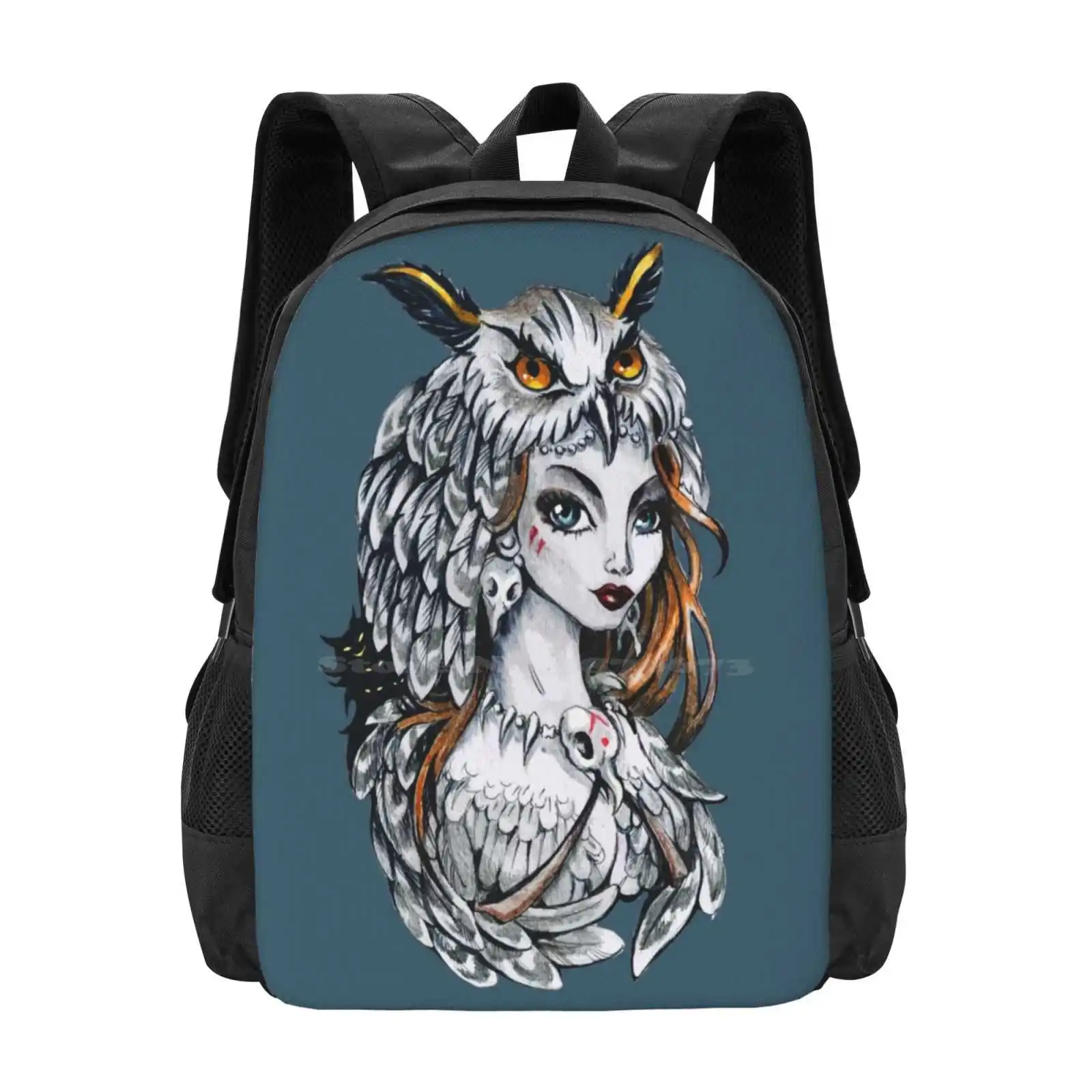 Forest Witch Pattern Design Laptop Travel School Bags Owl Eagle Witch Shaman Sorceress Lamia Randy Fury Magic Trees Sorcery