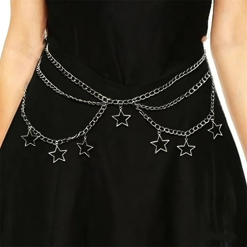 

Punk Goth Steam Five-Pointed Star Waist Chain,JK Accessory Skirt Chain,Subculture Waist Belt,Y2K
