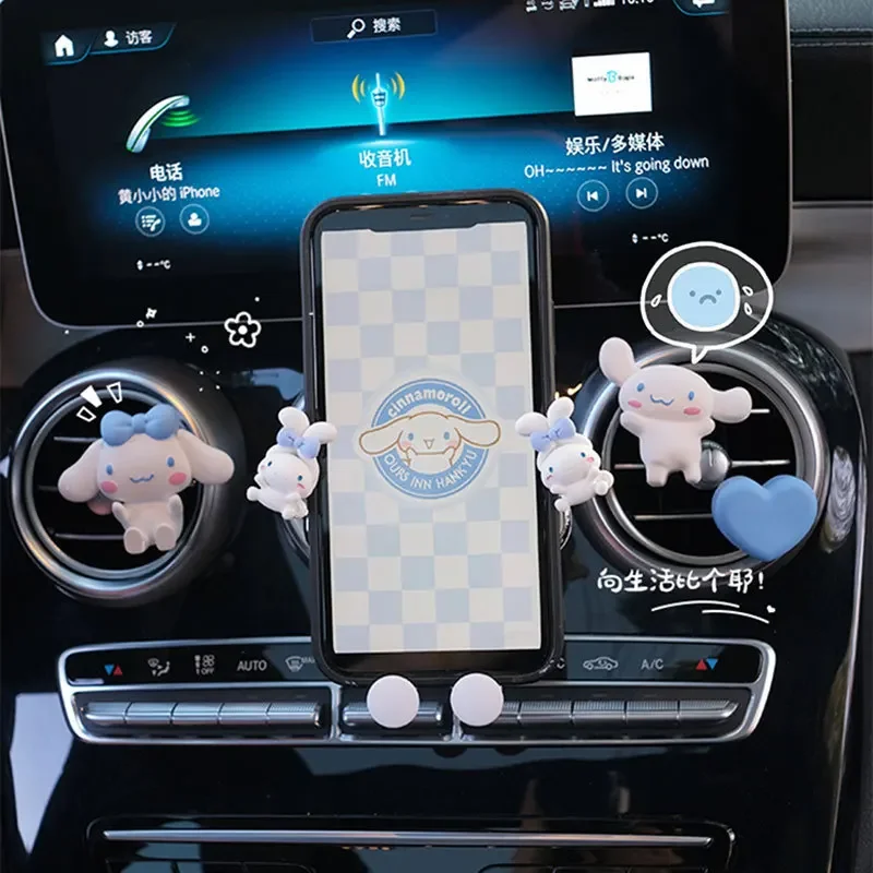 Sanrio Kawaii Cinnamoroll Car Mobile Phone Holder Anime Cartoon Air Outlet Mobile Phone Navigation Mirror Gravity Support Stand