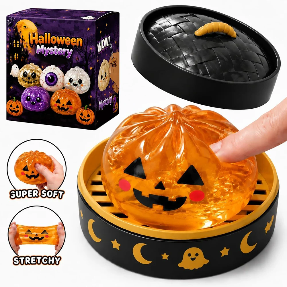 ハロウィン餃子スクイッシー-ミステリーボックス-キュートでスパイシーなスローライジングスクイーズトイ-季節の装飾-ストレス解消グッズ-子供と大人向け