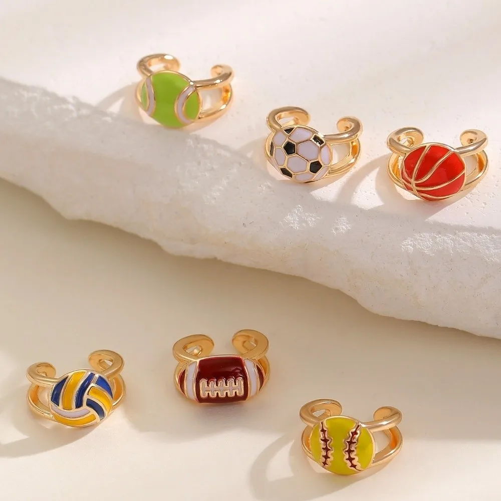 Colourful Adjustable Finger Ring Spherical Shape Copper Football Ear Clips Basketball Dopamine Sports Balls Shaped Open Rings