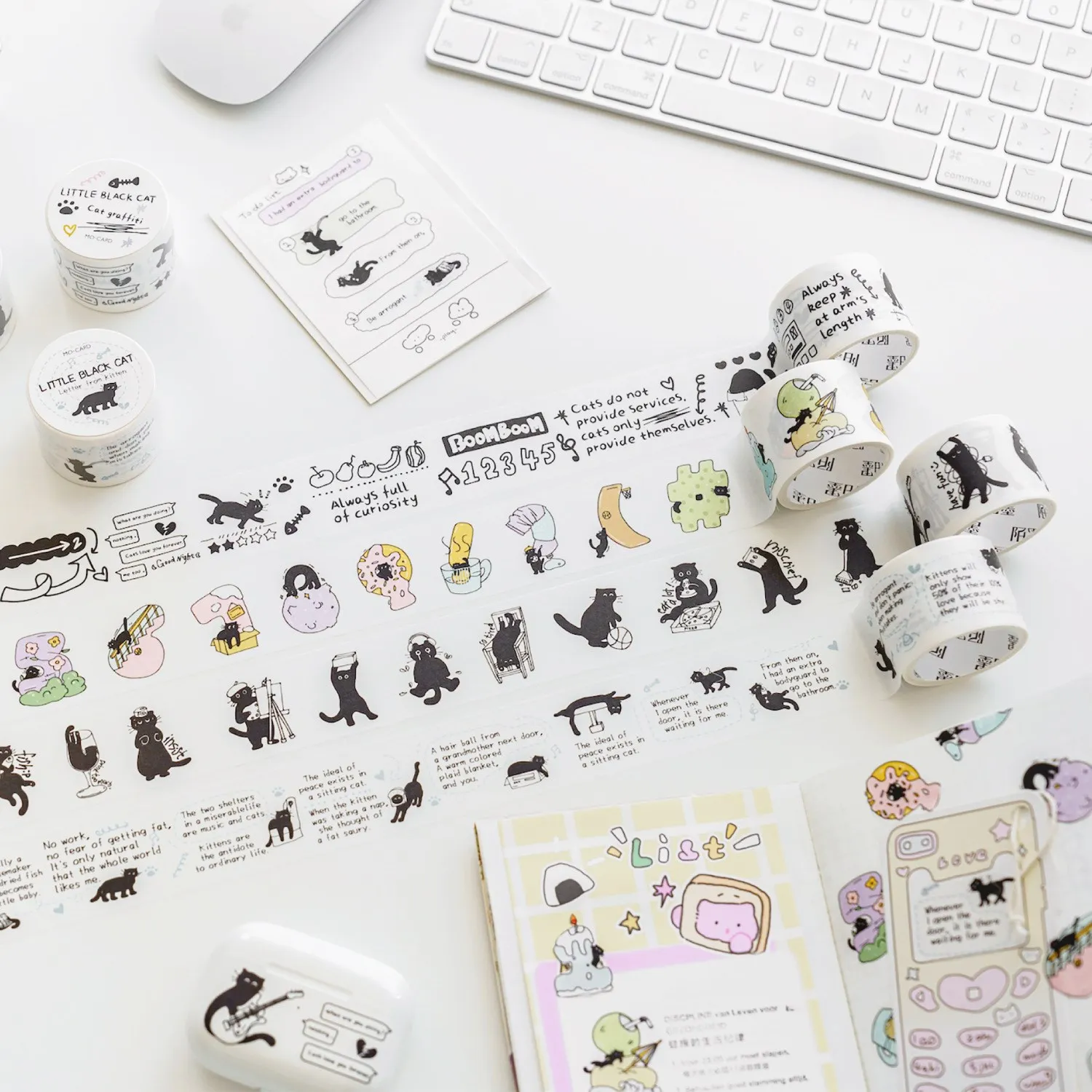 Little Black Cat Washi Tape Kawaii Animals Writable Decorative Tapes For Scrapbooking Junk Journal Supplies