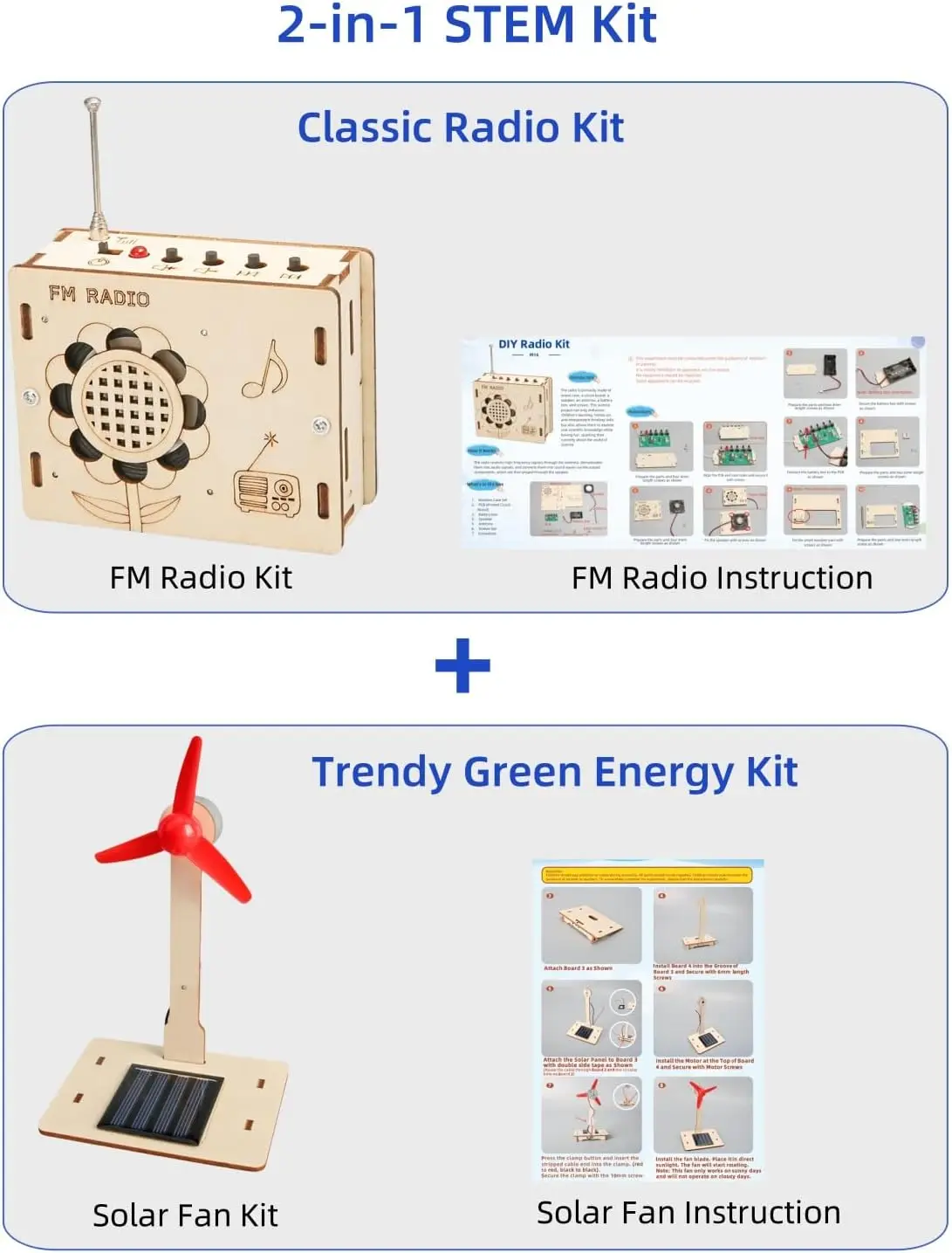 Kit radio FM fai-da-te e kit ventola solare, progetto scientifico elettronico con PCB, altoparlante, custodia, strumenti di assemblaggio per progetti STEM