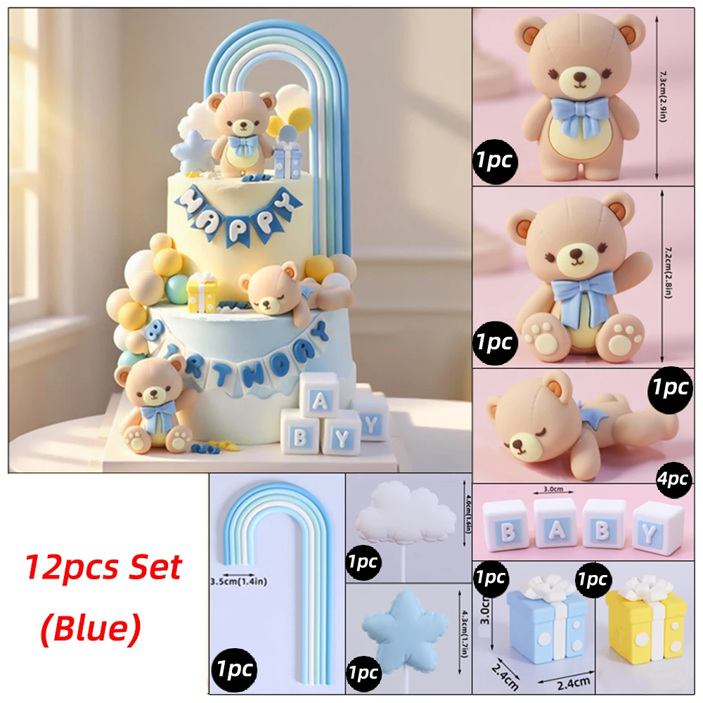 INS Bär Kuchen Topper Blau & Rosa & Grün Bär Kugeln für Junge Mädchen Baby Dusche Geburtstag Party Dekorationen 1. Geburtstag Party Supplies – Detail 7