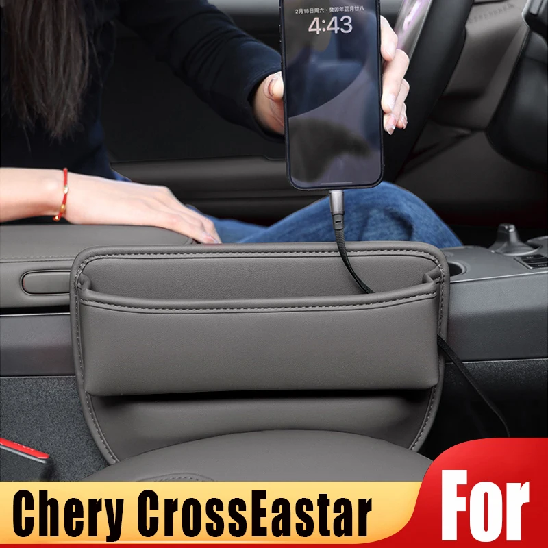 

For Chery CrossEastar PU Leather Car Seat Crevice Storage Box Multifunctional Case Pocket Cup Phone Holder Organizer Accessories