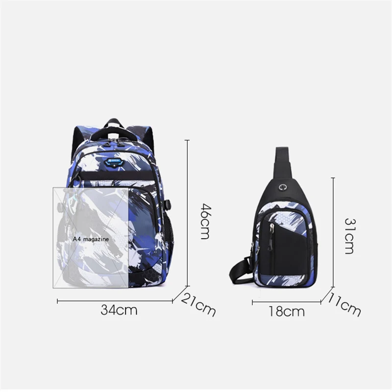 2PCS SET Football Printing Cool Backpacks With Chest Bag Capacity Rucksack Girl Boys Simple Bags High School Schoolbag Mochilas