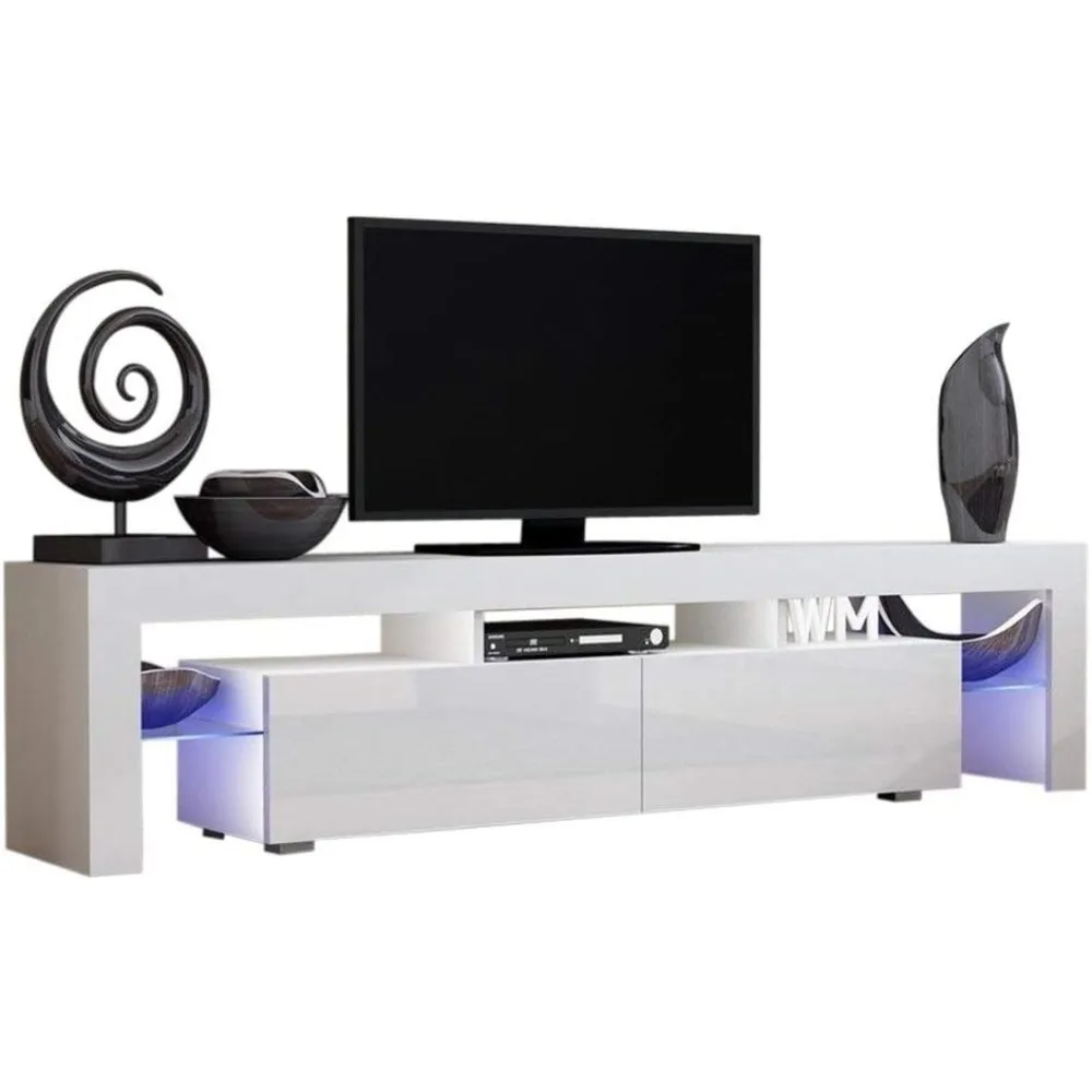 

TV Stand for TVs up Modern High Gloss Entertainment Center, TV Media Console with Storage Cabinets and LED Lights TV Stands