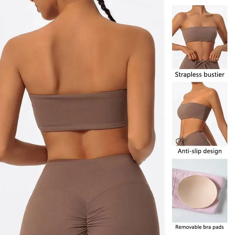 

Casual Sports Bra Gym Wrapped Chest Underwear Women Yoga Clothes Tube Top Fiess Workout Strapless Bustier Bandeau