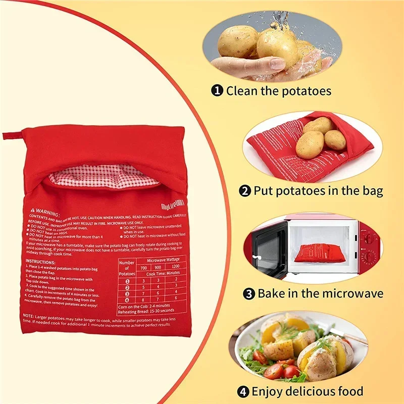Microwave Potato Bag Reusable Express Microwave Potato Cooker Bag Baked Potato Cooker Perfect Potatoes 4 Minutes Red Baked Pouch