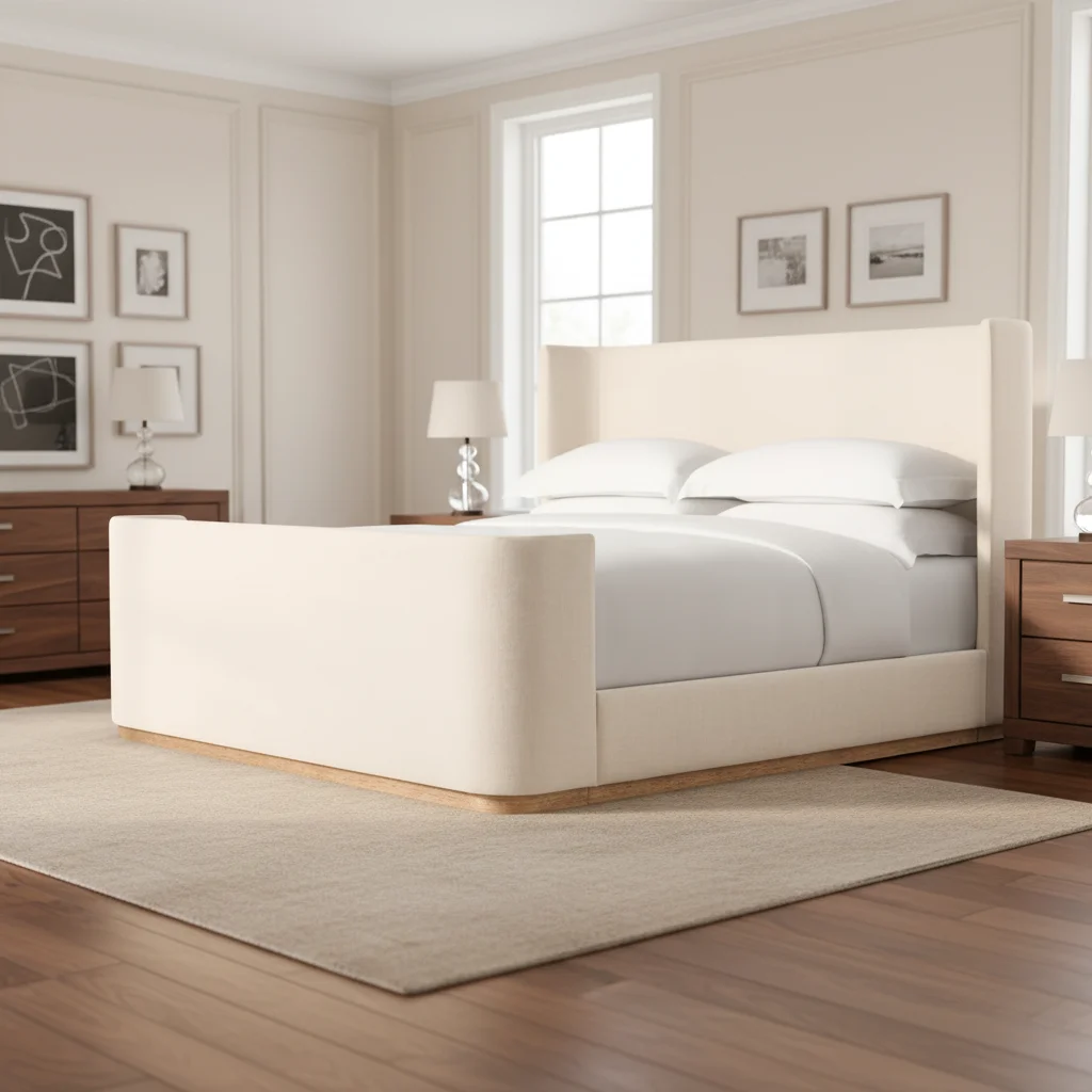 #Luxury Modern America Style Bedroom Furniture King Size Bed Fully Upholstered Fabric Shelter Bed With Footboard