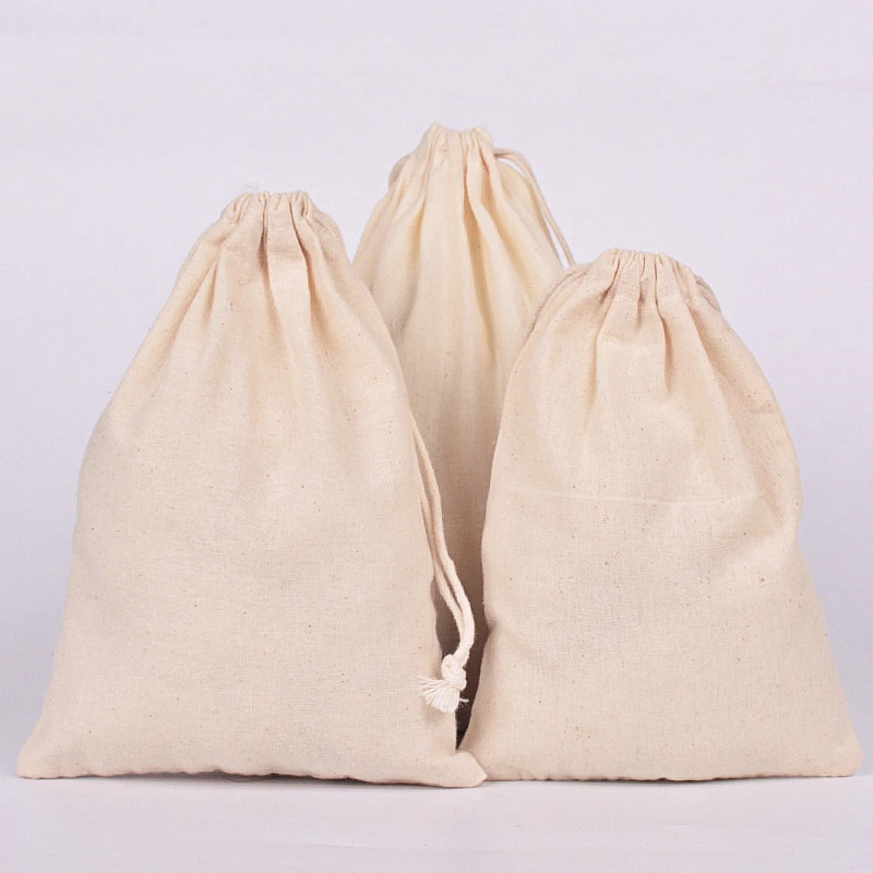 10 Pcs/Lot Stroage Cotton Bags with Drawstring Christmas Gift Bags To Pack Products Various Size Grocery Sacks Cloth Bag