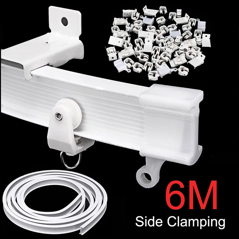 6 Meter Flexible Cuttable Bendable Curtain Track Rail Side Clamping For Curved Straight Bay Windows Track Pole Accessories B3