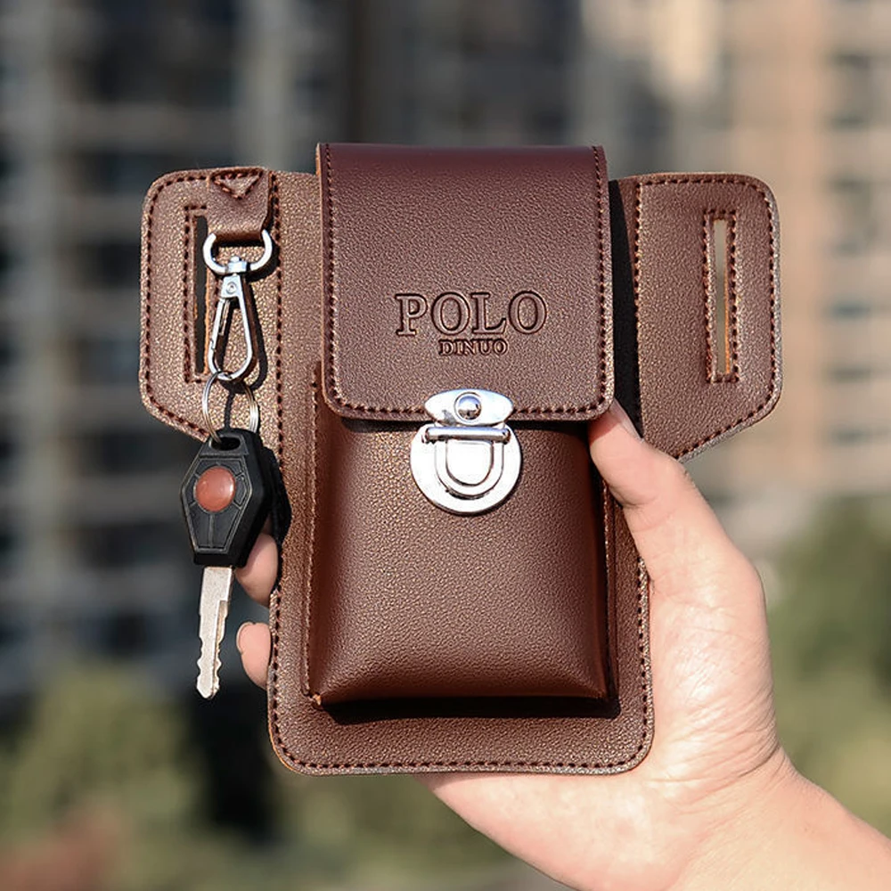 New Men Waist Bag Mobile Phone Bag Outdoor PU Leather Wearable Belt Sports Hanging Keys Wearing Belts Vertical Casual Waist Bag - view 2