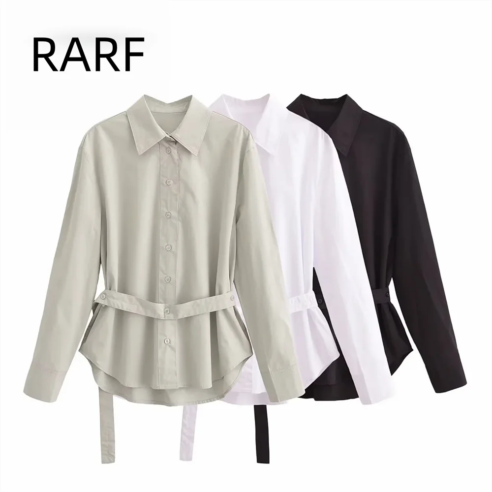 

Autumn and winter new women's clothing design sense: collar long sleeves belt multiple wearing methods: poplin shirt