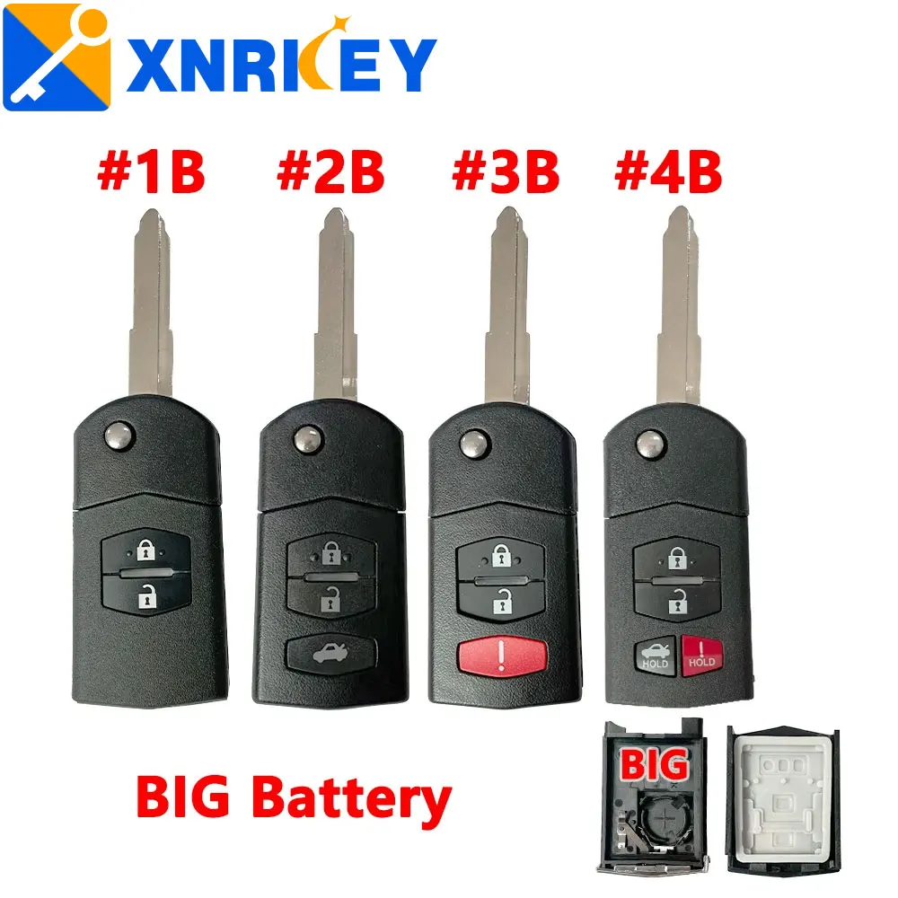 

XNRKEY Flip Car Remote Key Shell for Mazda 3 5 6 RX-8 MX-5 Miata CX-5 CX-7 CX-9 RX-8 CX-9 2/3/4 Button with Blade