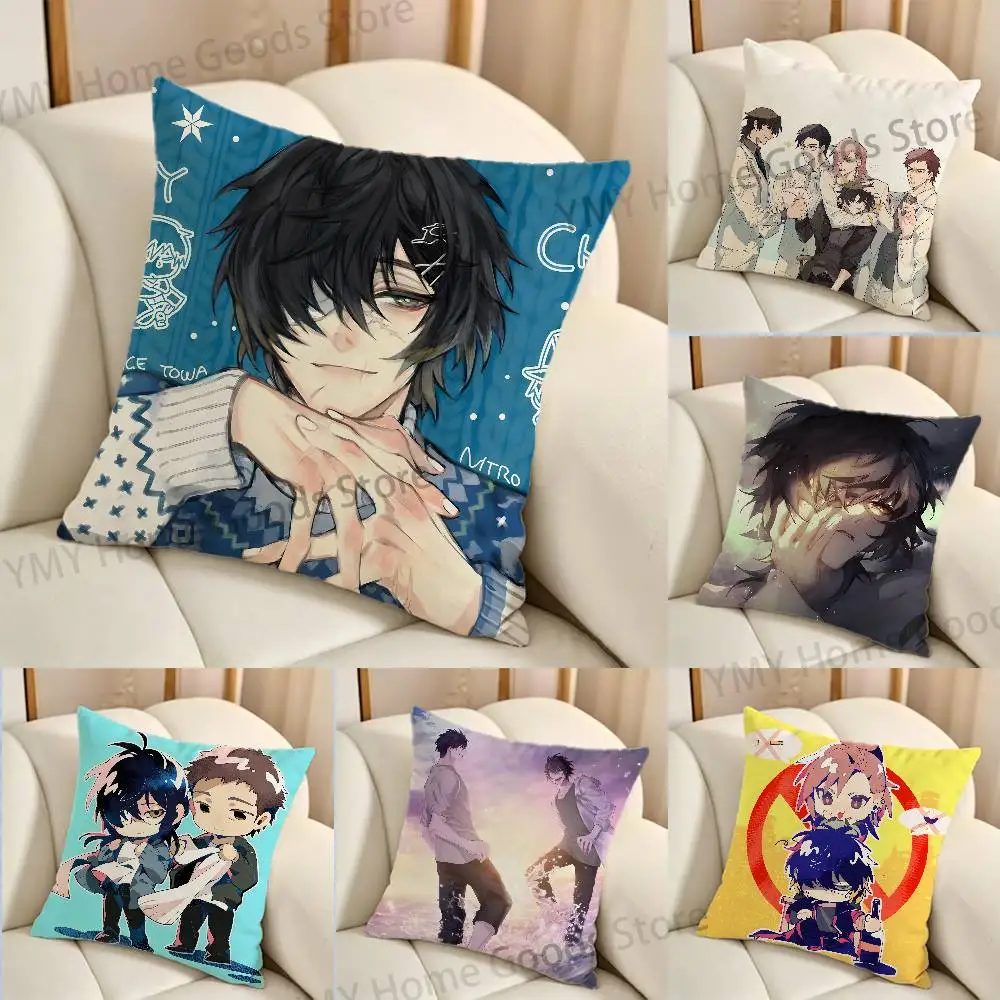 S-Slow D-Damage Anime Towa Rei Madarame Print Throw Pillow Cover Square Cushion Case for Living Room Bedroom Decor