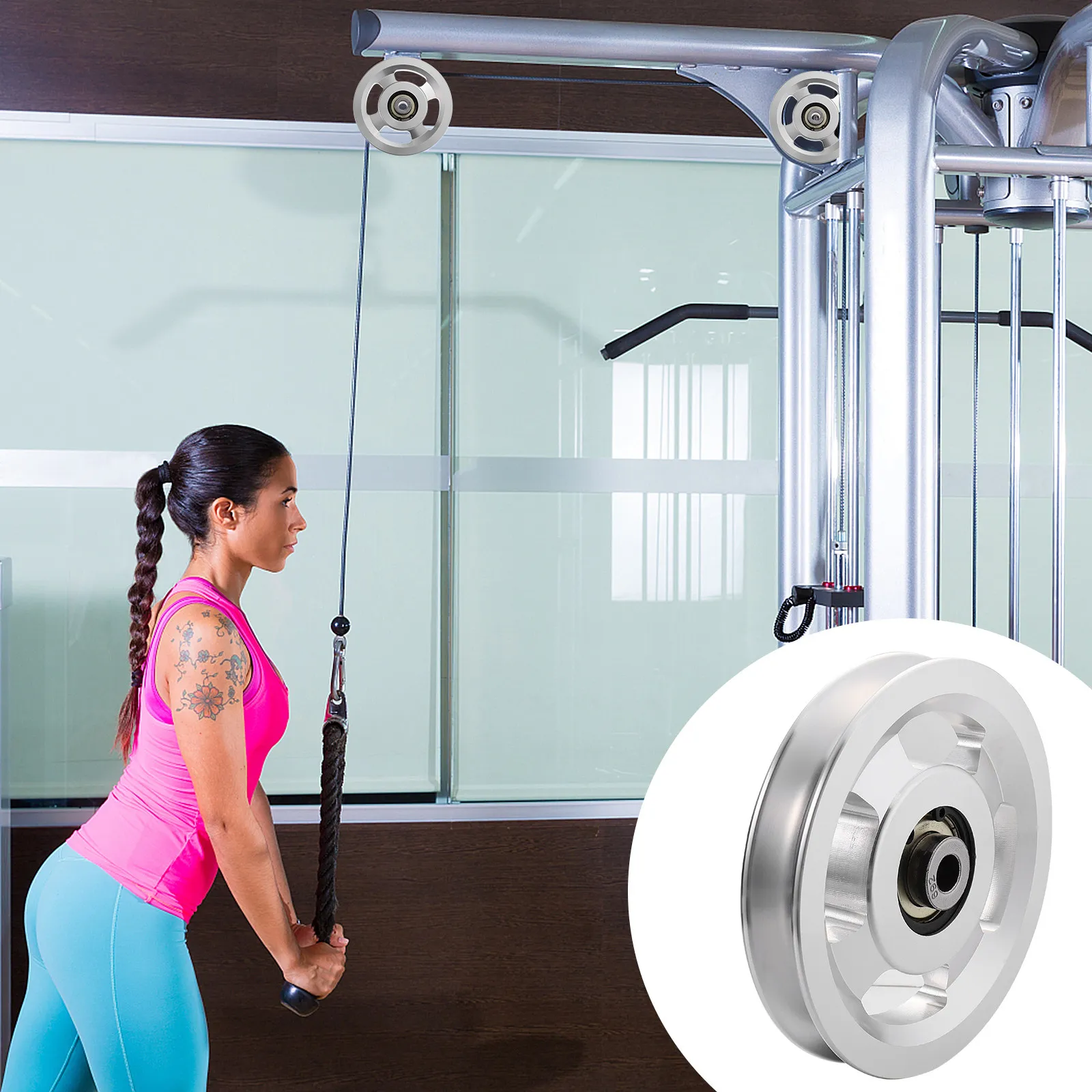 Pulley Gym Wheel For Fitness Pulley System Bodybuilding Cnc Precision Aluminum Lift Load Bearing Deep Slot Safety