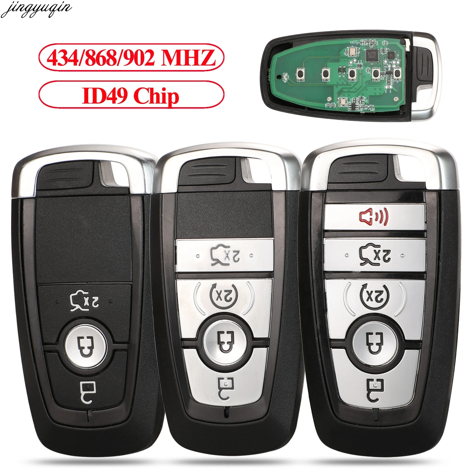 Jingyuqin Remote Smart Car Key 433/434/868/902MHz ID49 For Ford Mondeo Mustang Fusion F-250 F-350 F-450 F-550 M3N-A2C93142600