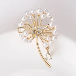 New Rhinestone Dandelion Pins for Women Unisex Pearl Plant Brooches Event Party Backpack Decoration Clothes Accessories