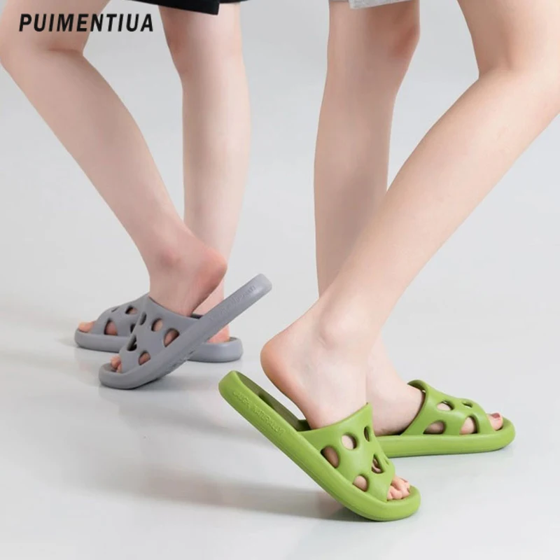 Hollow Out Bathroom Shower Slippers Women Men Slides Summer Eva Shoes Soft Anti-Slip Flip Flops Indoor Outdoor Sandals Couple