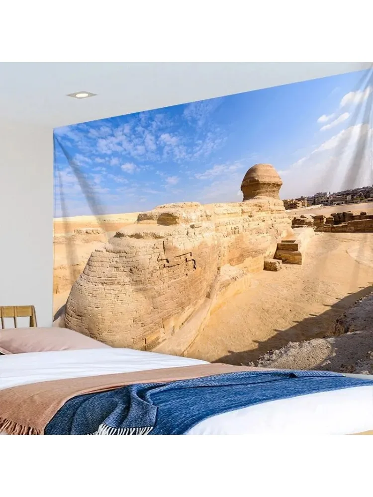 Egyptian Sphinx Tapestry Giza Pyramid Desert Landscape Wall Hanging for Bedroom Living Room Decor, Ancient Civilization Art Gift