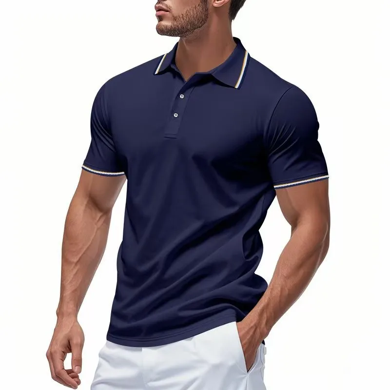 

New summer men's lightweight, breathable, skin-friendly, soft, cool and loose collar, button-front business casual polo shirt