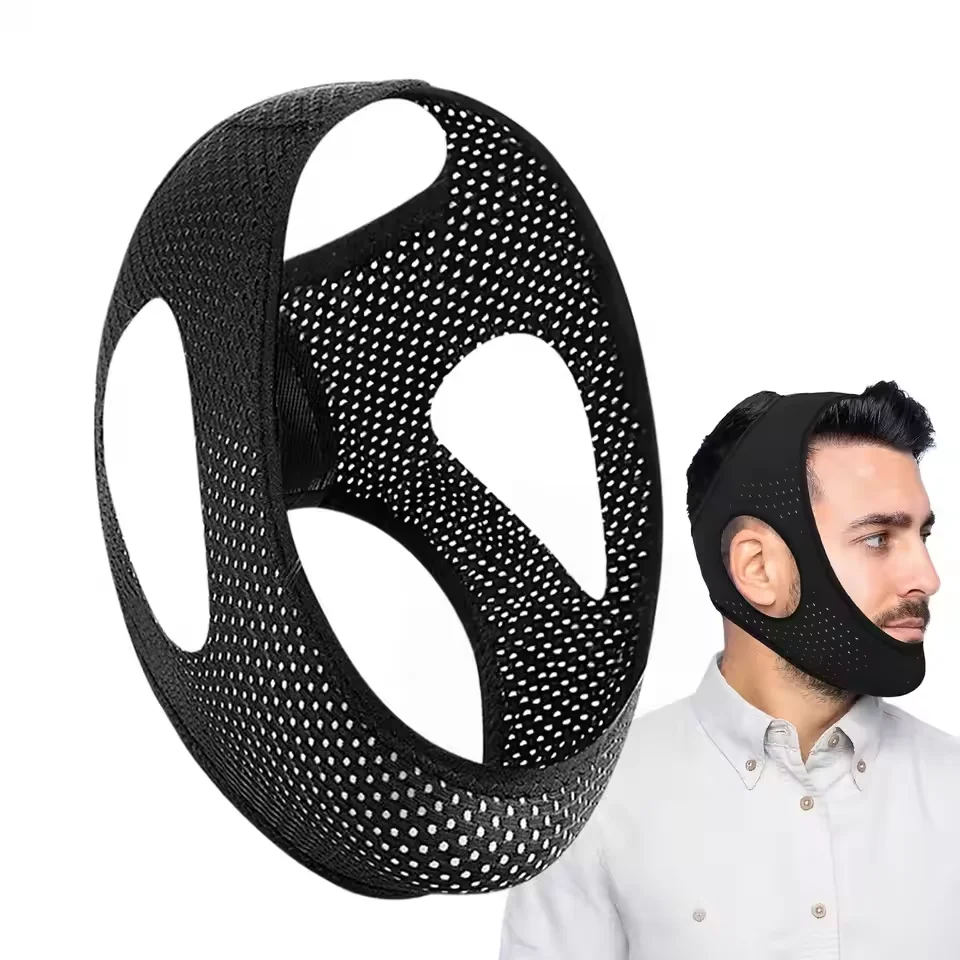 Chin Strap, Breathable Triangle Jaw Support Belt, Anti-Open Mouth Chin Fixing Strap for Facial Protection