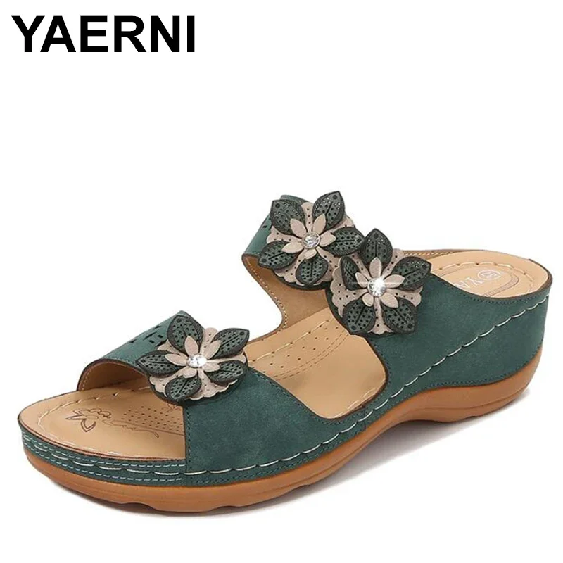 YAERNI Summer Shoes Women Slippers fashion Flower Wedges Platform Flip Flops Beach Ladies Slides Party Sandals Zapatos De Mujer